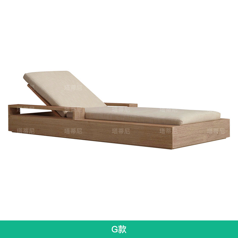 TECA al aire libre tumbado cama de ocio individual reclinable impermeable a prueba de sol piscina reclinable sofá cama de madera maciza muebles de patio image 13