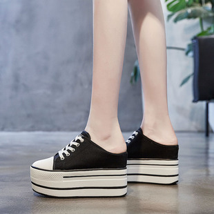 2025 New Canvas Slippers Height 12CM Casual Fashion All-match Figure Not Tired Feet Women's Half Slippers