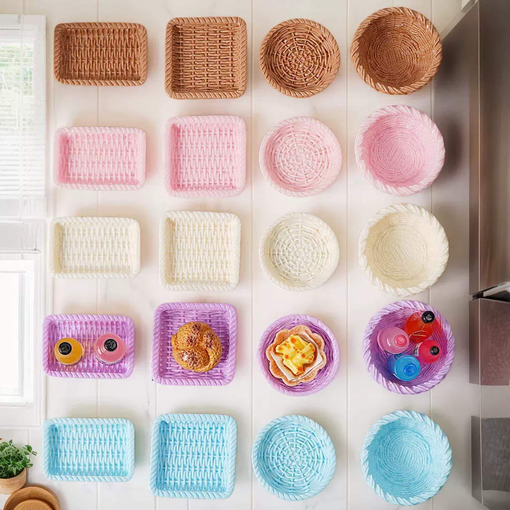 微景观创意藤编筐竹编篮子 园艺造景diy装饰品配件迷你面包小摆件