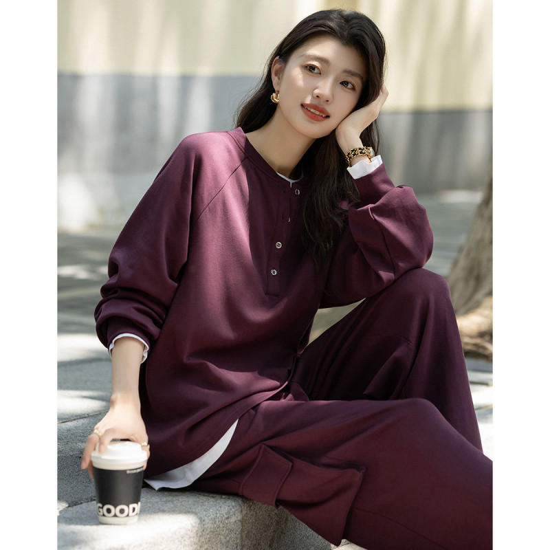 舒弹280G空气层秋季简约风棒球领六粒扣宽松卫衣女上衣|undefined