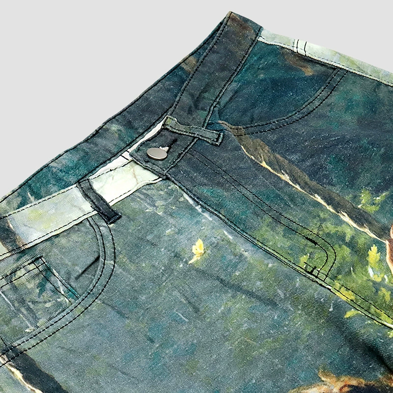 Свободные прямые джинсы в американском стиле, 3D-печать, синий — повседневная посадка с высокой талией (размеры 28–36)