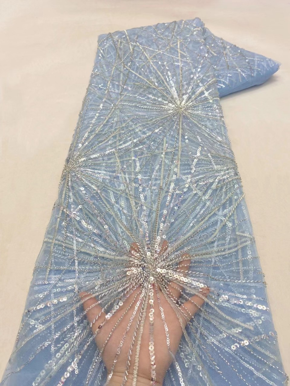 Fuegos artificiales de verano rayas lentejuelas encaje vestido europeo y americano los niños tela bordada JX3556