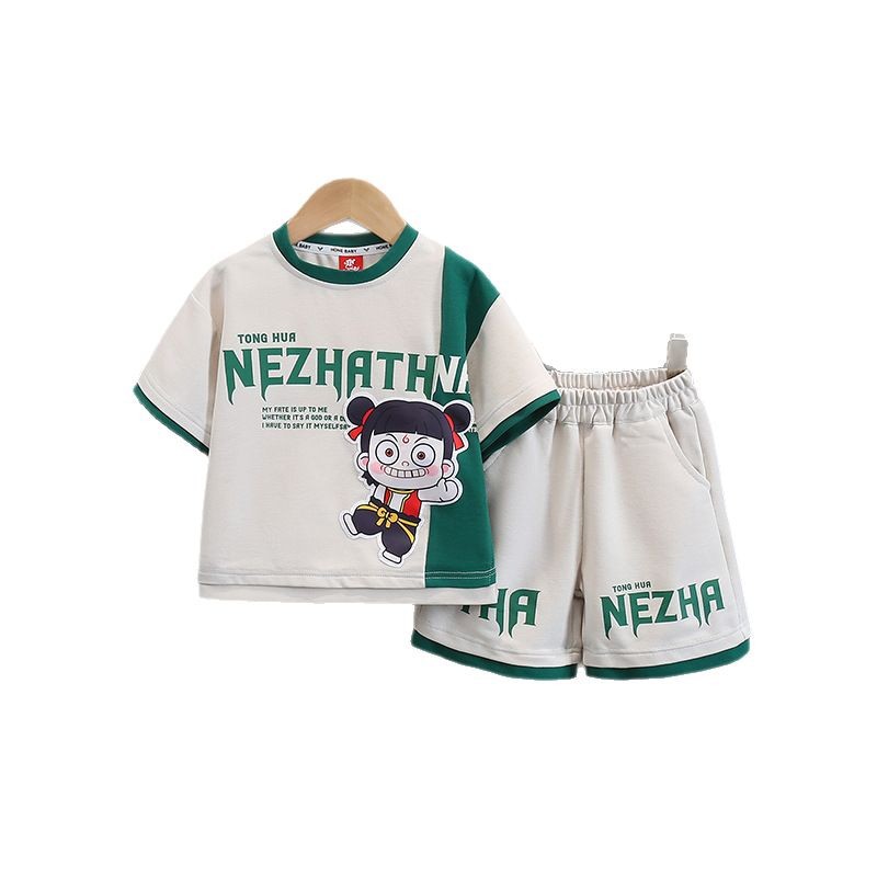 7928 traje de verano para niños 2025 nuevo traje de dos piezas de manga corta de dibujos animados para niños ropa delgada de verano para bebés de moda