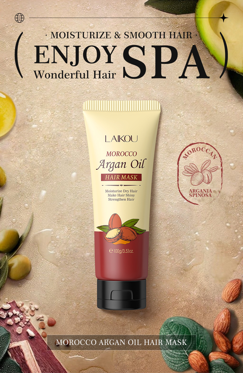 Cross-border LAIKOU Moroccan Hair Mask 100g: Smooth hair drying, Reduced split ends, smooth and lustrous hair mask undefined