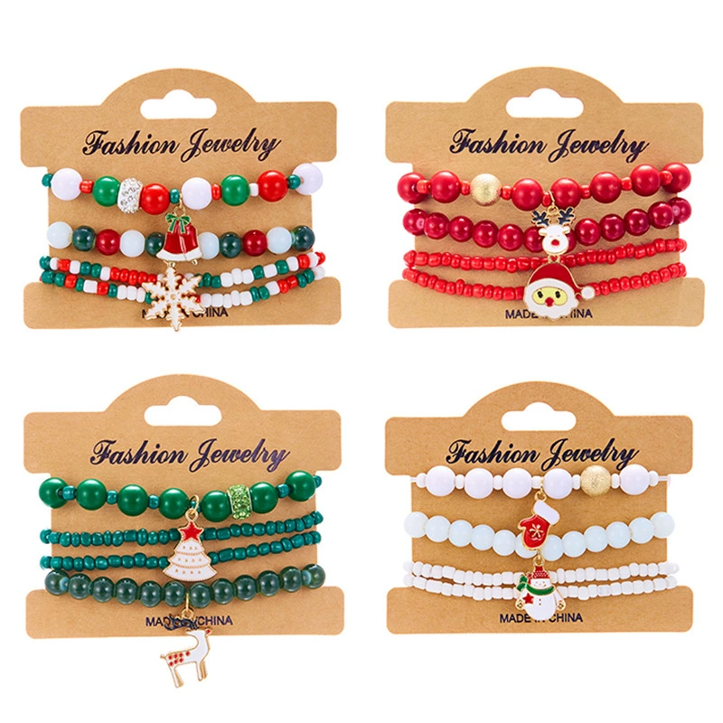Амазонка трансграничный рождественский праздник ручной браслет красочный акриловый алмаз снежинки колокольчики с бисером набор браслетов