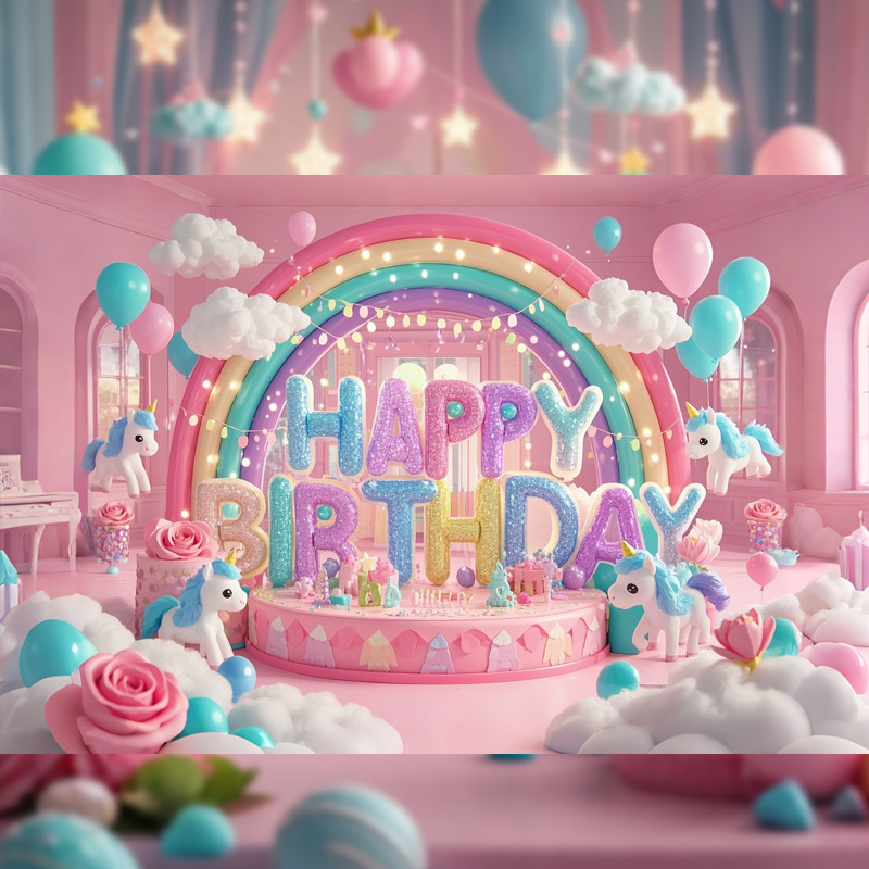 Fondo de cumpleaños para niños de unicornio transfronterizo fiesta de la pancarta de comercio exterior de Amazon fotografía de la tela de fondo accesorios de la foto