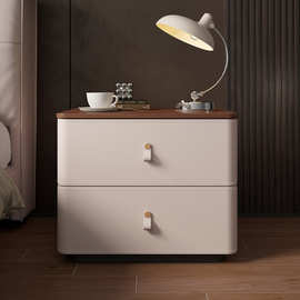 SNAA522025新款奶油风中古风现代简约全实木床边意式风高级马鞍皮