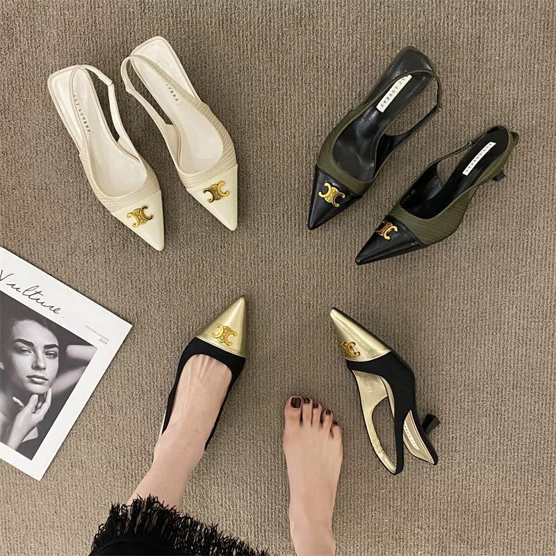Тонкие каблуки Баотоу сандалии женский 2024 летний новый нежный ветер каблук дизайн чувство остроконечности одиночные туфли после пустых каблуков