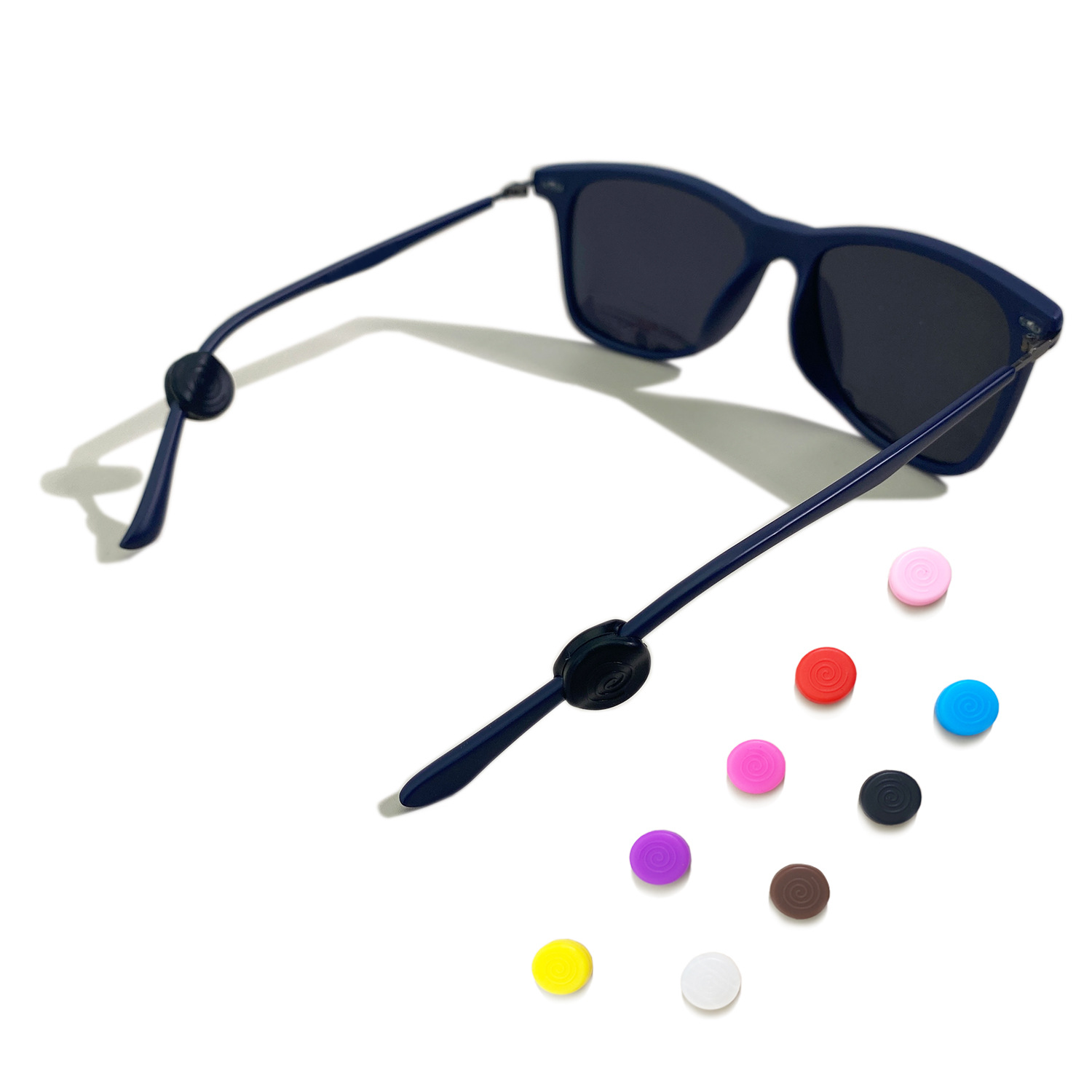 跨境亚马逊彩色1.4cm硅胶圆形螺旋纹双孔眼镜粒眼镜耳钩防滑耳套