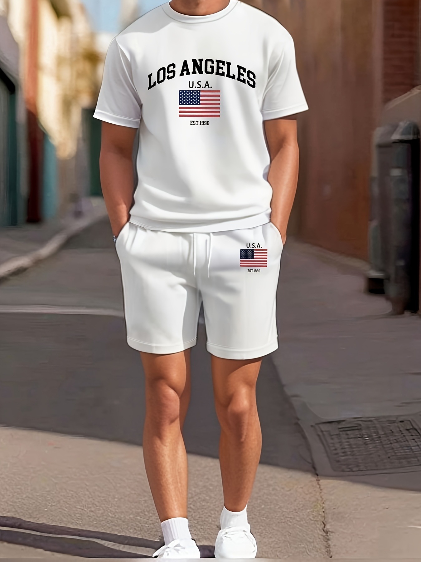Comercio exterior europeo y americano Amazon 2025 nueva moda patrón de estrella de cinco puntas camiseta de manga corta pantalones cortos traje ME2 MA1