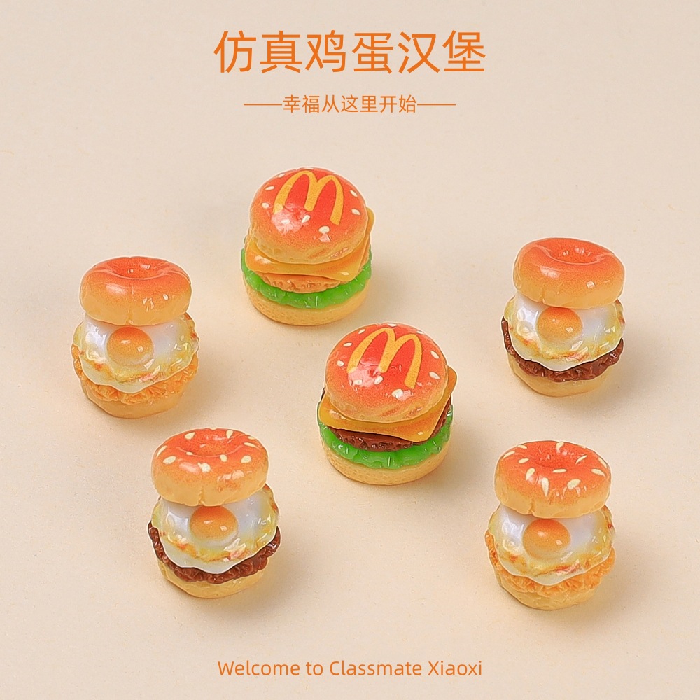 Simulated Egg Burger 3D Food Toy DIY Craft Accessories Cream Glue Resin Small Parts Hairpin Materials