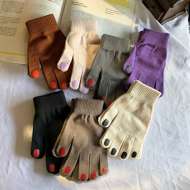 日系ins時髦美甲指甲油手套秋冬女針織毛線保暖分指防寒學生手套