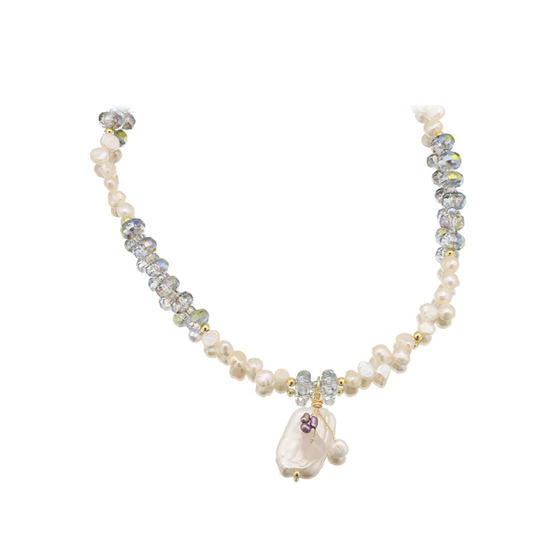 Barroco collar de perlas colgante de rama cuadrada colgante de clavícula nicho personalidad alta sensación natural collar de perlas mujeres