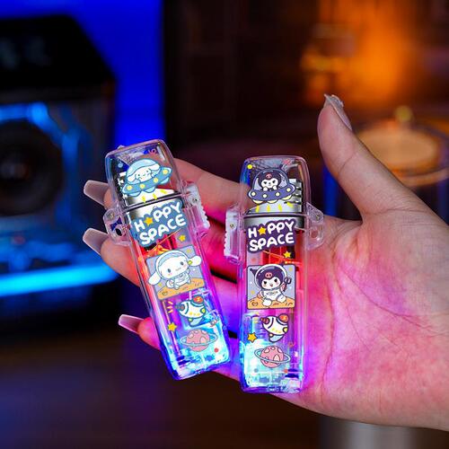 Glowing Transparent Flashing Pink Flame Windproof Lighter Cute Cartoon Sanrio Strawberry Bear Gift for Boyfriend
