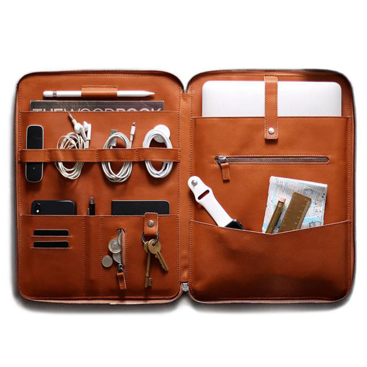 Customized Genuine Leather A4 Folder Optional Pu Material Production File Bag Can Hold Tablet Charger Manager Folder