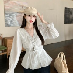 2025秋季新款大码女装胖法式蕾丝拼接长袖衬衫女显瘦上衣8287