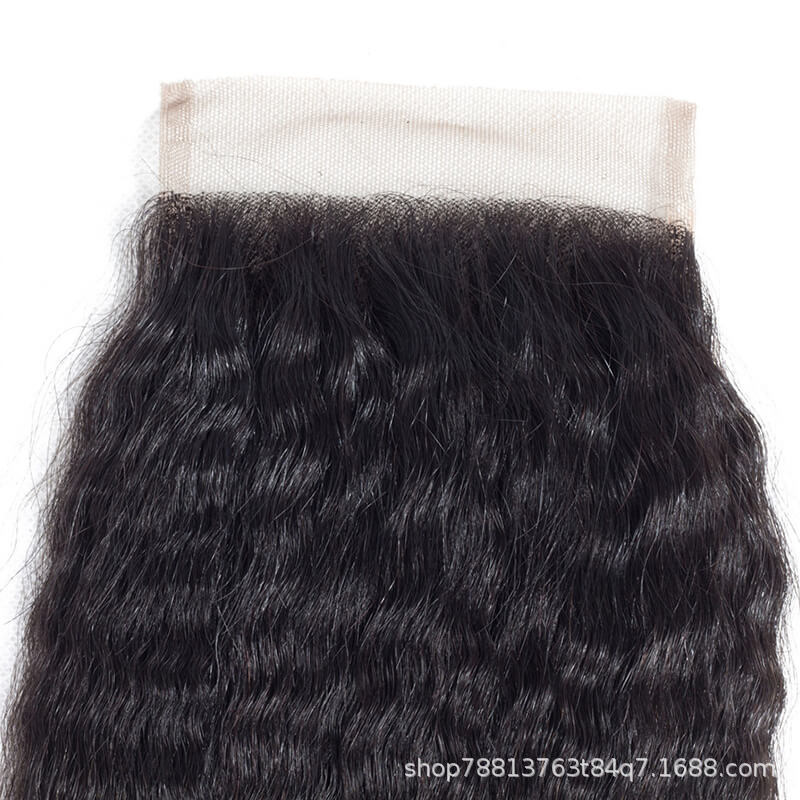 Venta al por mayor de fábrica 4x4 Cierre recto rizado pelo humano real encaje pelo bloque peluca