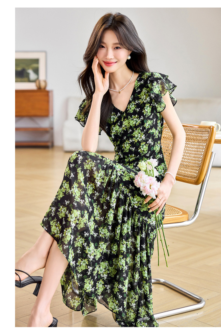 Đầm suông midi họa tiết hoa tay ngắn thanh lịch MM2632 — Màu sắc hình ảnh chi tiết 17