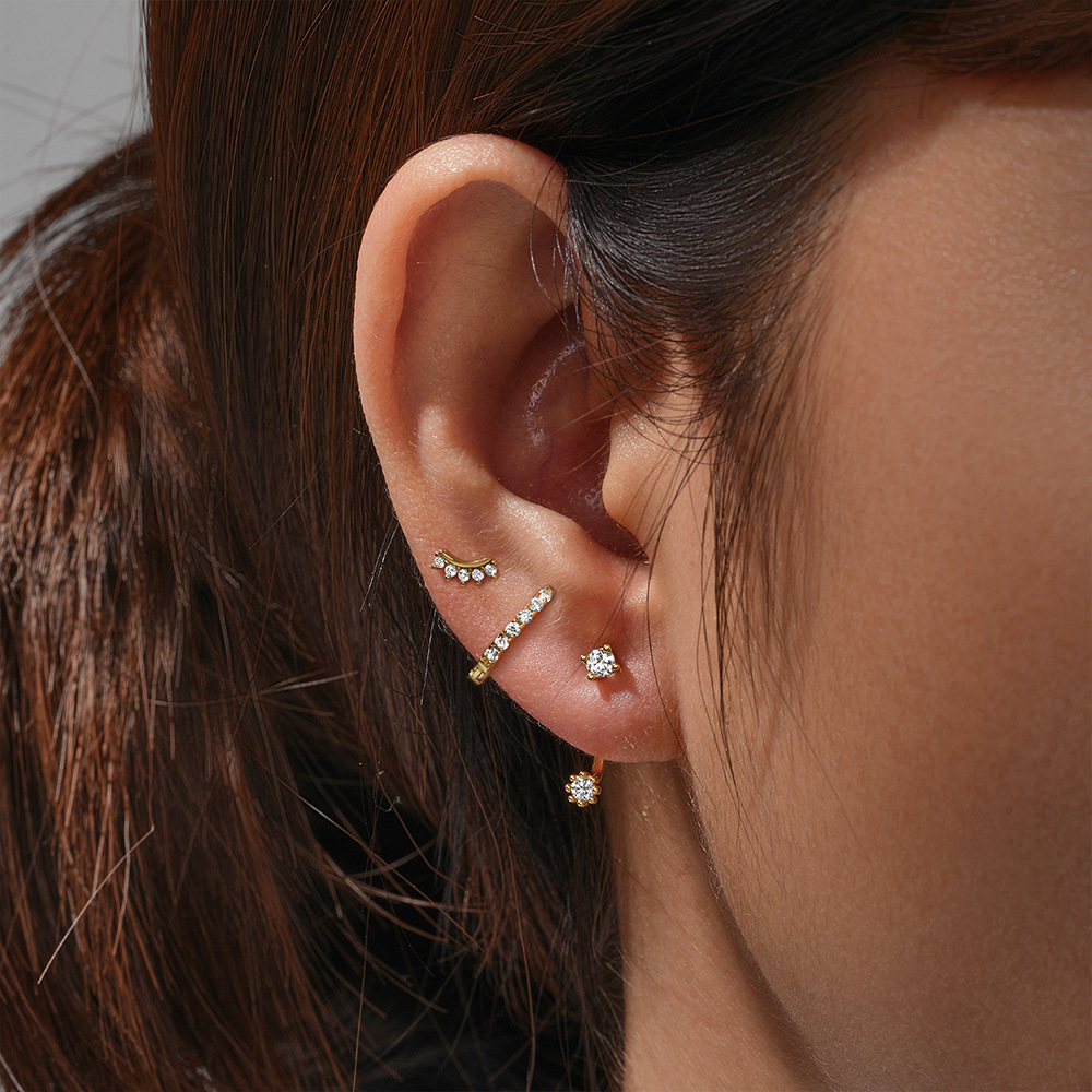 4g Weight Zircon Inlay Material Earrings Classification 3 Pieces Set Quantity Daily Occasion 925 Sterling Silver Material Geometric Pattern Women's Gender Plating, Inlay Design Simple Style Style 3 Pieces Set 925 Sterling Silver Zircon Geometric Earrings 75