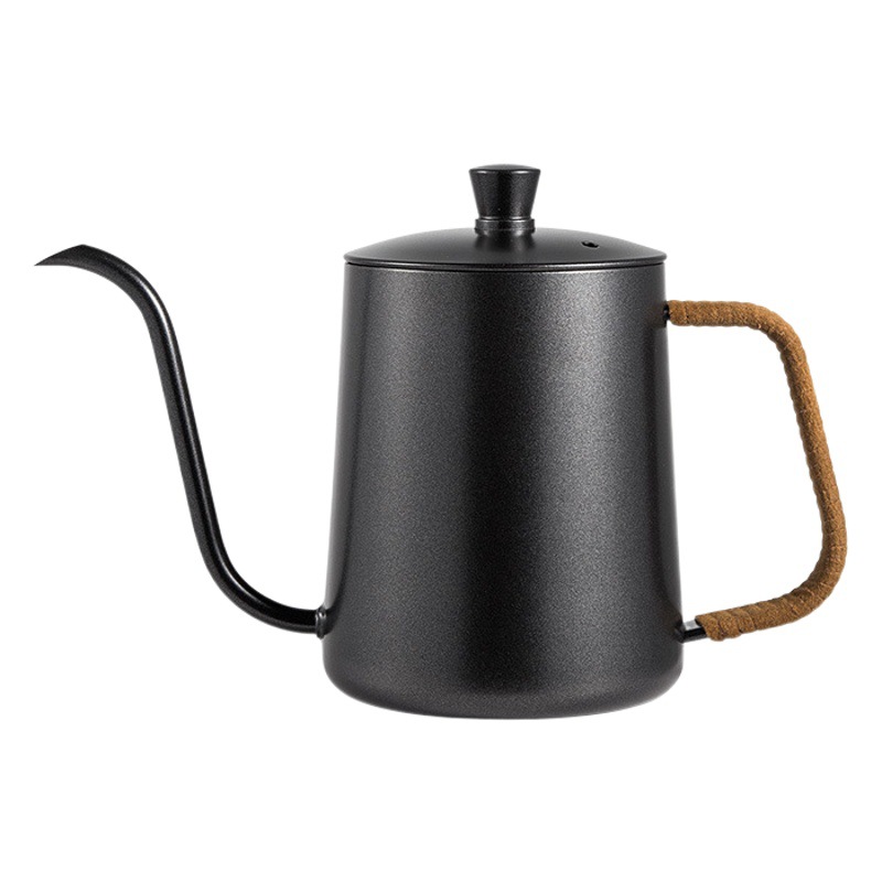 Cafetera de mano Taza de café negra con orejas colgantes con tapa, olla de preparación, juego de utensilios de café de boca larga, 600ml de espesor