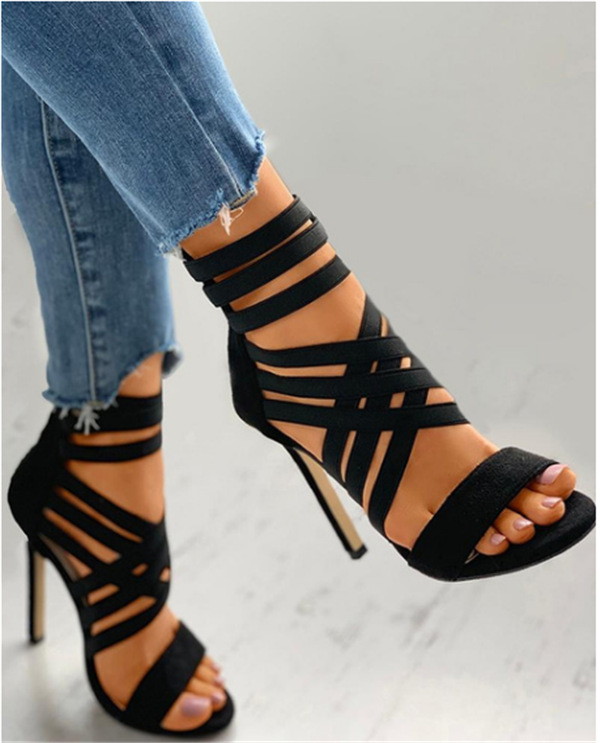 Damen High Heel Sandalen Mit Elastikband Stiletto Pumps_voghion.com