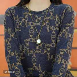 一件代发 休闲风长袖休闲抗皱圆领T恤显瘦速干套头秋冬印花妈妈装