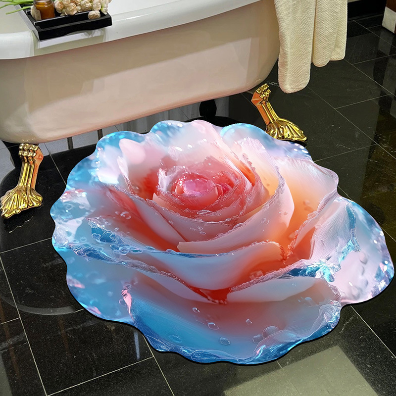 跨境立体视觉浴室易打理硅藻泥地垫花卉家用卫生间门口防滑垫批发|undefined