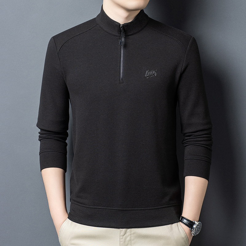 Stylish Stand-Up Collar Long-Sleeve T-Shirt for Men, New Spring and Autumn Casual Zip-Up Loose Trendy Fashion Men's Base Shirt