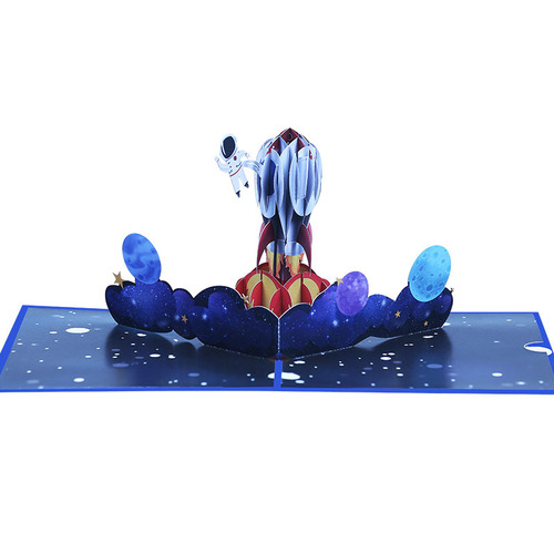 Manufacturer supplies color printed 3D greeting cards, creative space universe rocket blessings, hollow paper carving cards