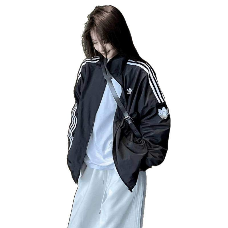 三叶新款运动情侣外套男女三条休闲刺绣潮流宽松立领上衣夹克潮|undefined