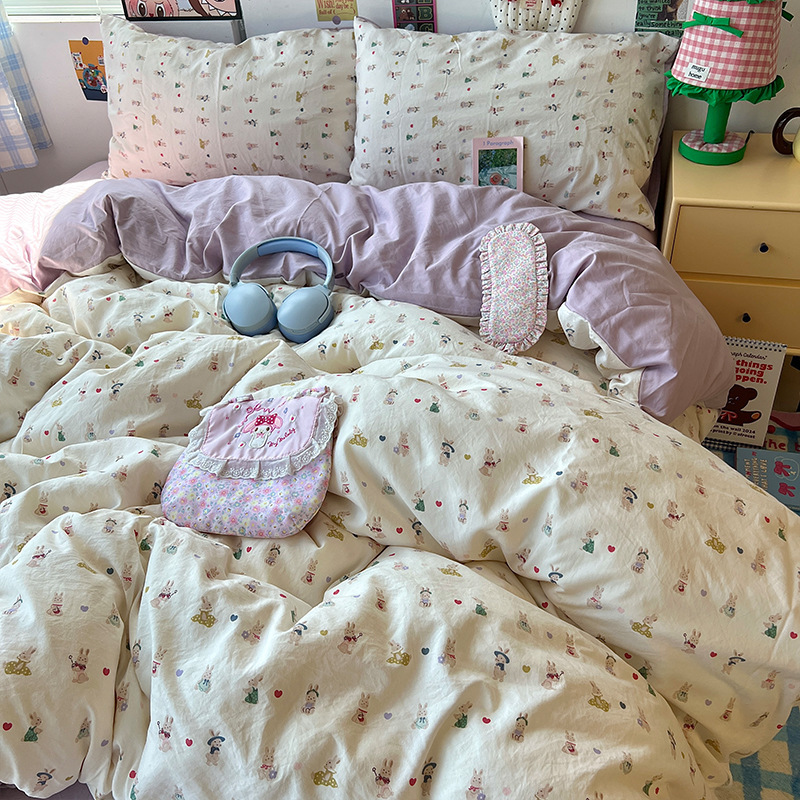 四件套a类母婴机床上用品水洗棉双层纱床单床笠款学生宿舍三4件套|undefined