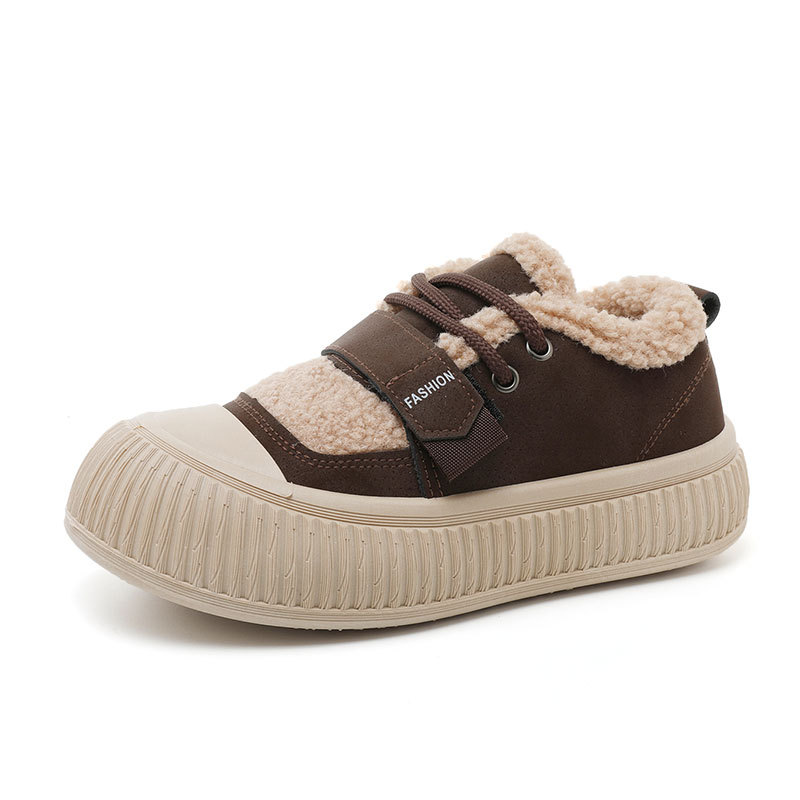 Xt102 Neue Damen-Baumwollschuhe für Herbst und Winter mit Fleecefutter, warm, schlicht, einfarbig, lässig, dicke Sohle_voghion.com