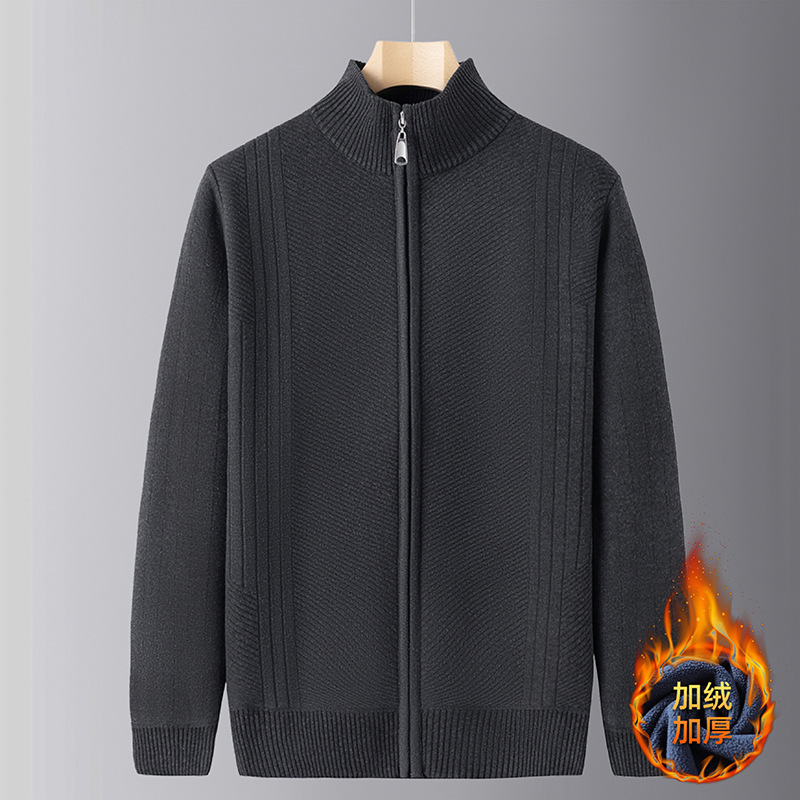 Dad's Autumn and Winter Cardigan Knitwear for Middle-Aged and Elderly Men Fleece-Lined Warm Stand-Up Collar Fashionable Knitwear Grandpa Clothes