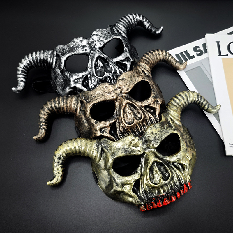 Amazon Halloween Retro color horn esqueleto máscara fiesta de Halloween thriller disfraz de props cool baile de máscaras
