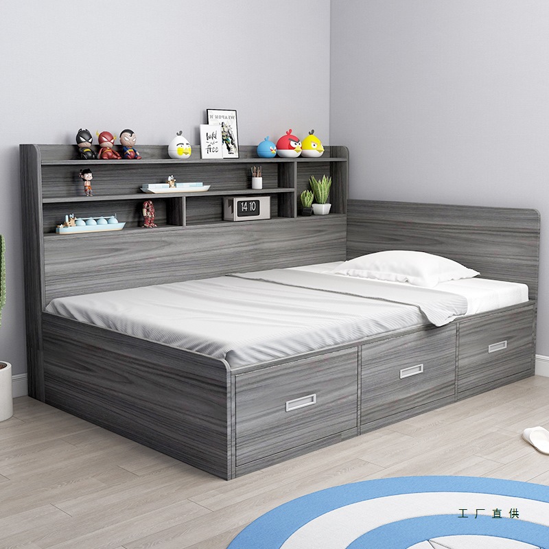Modern Simple Tatami Bed Cabinet Integrated Small Apartment Single Bed with Bookshelf Panel Bed Wardrobe Storage Children's Bed