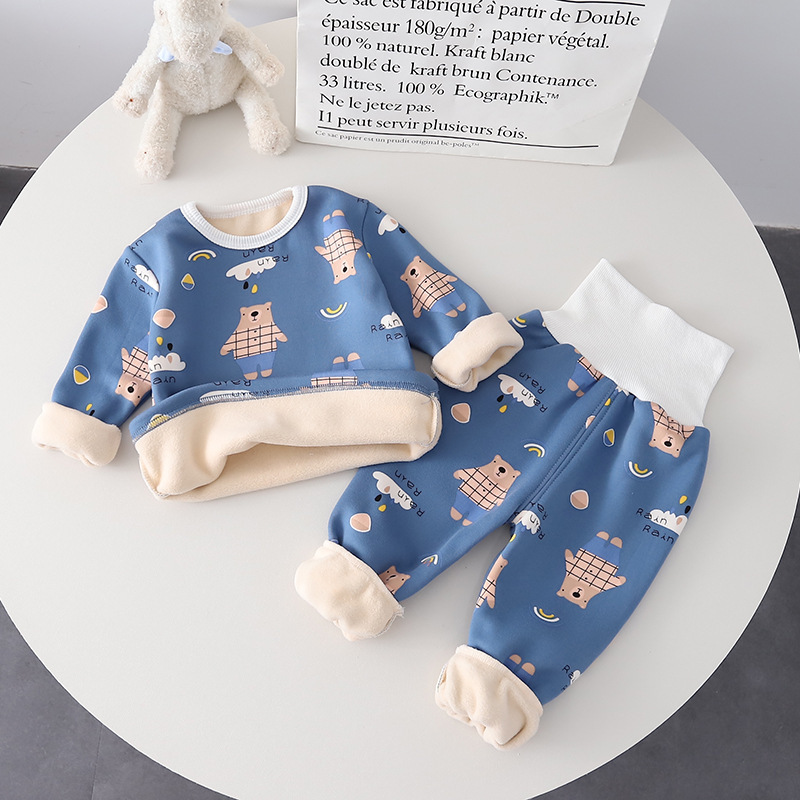 MUXIAOCEN 소년 가을과 겨울 높은 허리 속옷 세트  기모 따뜻한 가을 옷 가을 바지  한국 스타일