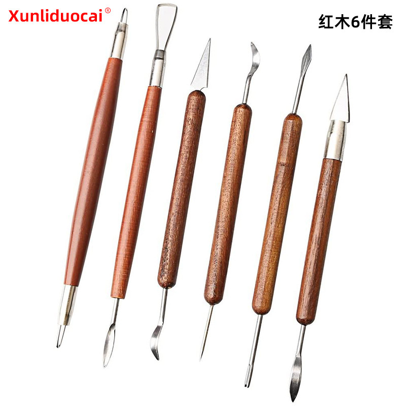 Spot 6-piece set mahogany clay carving tools pottery tools wooden handle double-sided pottery sculpture set Spot 6-piece set mahogany clay carving tools pottery tools wooden handle double-sided pottery sculpture set