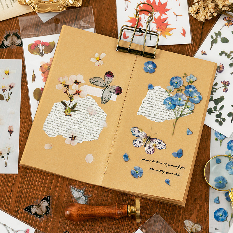 Corea del Sur papelería creativa flor artificial transparente PVC pegatinas flor planta diario libro Diario decoración taza de agua pegatinas