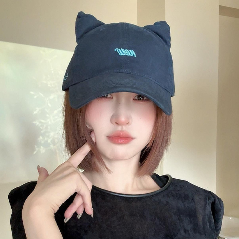 甜美猫耳朵棒球帽子女款日系甜美休闲百搭宽檐大头围显脸小鸭舌帽|undefined