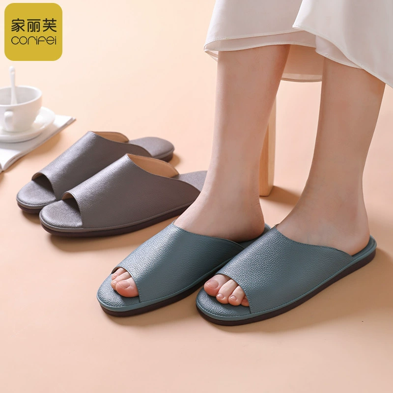 CORIFEI Jiafu парные кожаные тапочки из овчины с мягкой подошвой домашние тапочки с открытым носком для мужчин и женщин