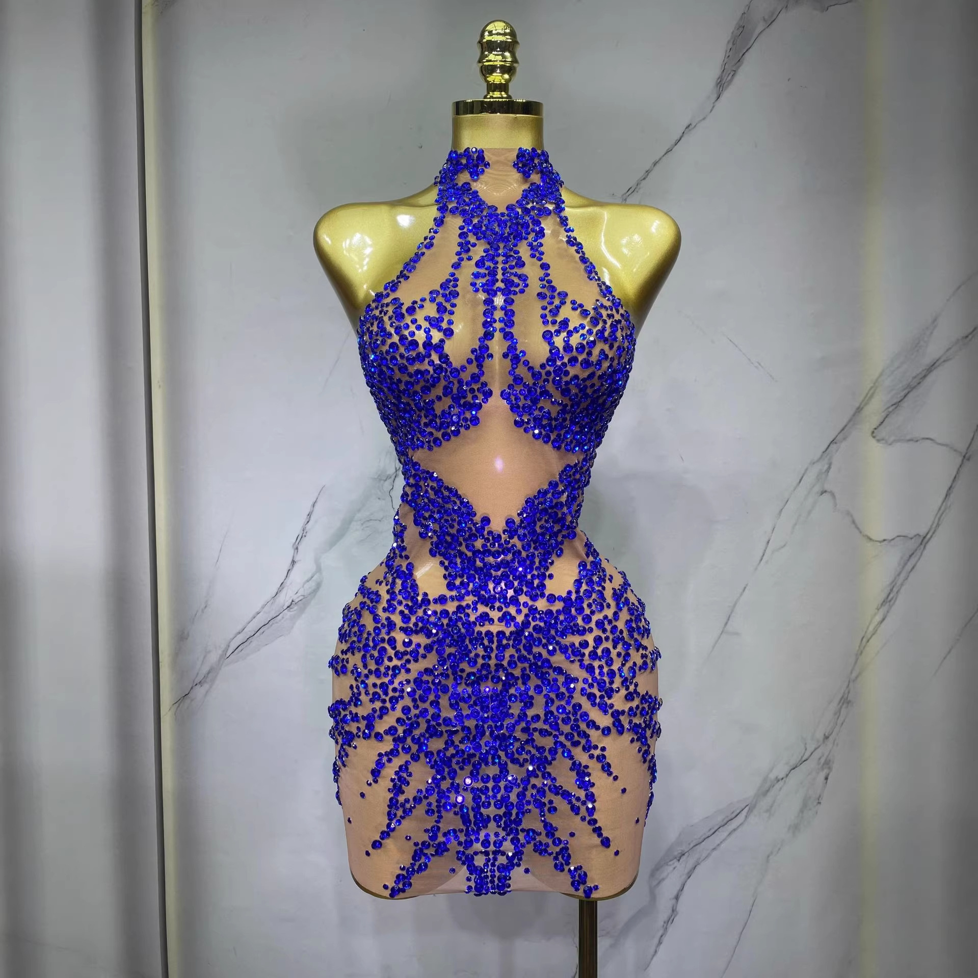 Ultra-Long Sleeve Crystal Jumpsuit Pole Dance Tight Mesh Jumpsuit Stage Performance Outfit Women's Party Sexy Outfit