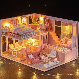 Make DIY Handmade Cabin House Model, Smart House, Gift Loft, Valentine's Day Girl Assembly Building Creativity