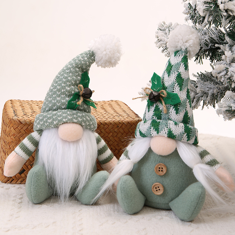 Forniture di decorazioni natalizie transfrontaliere cappello lavorato a maglia verde bambola Rudolph bambola nana senza volto Decorazioni natalizie