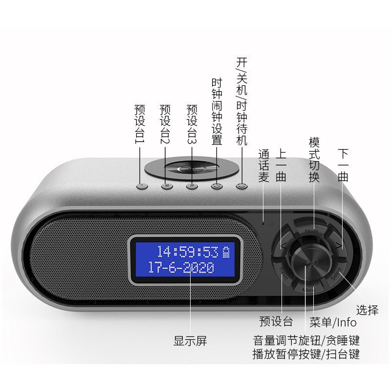 2023 nuevo cargador inalámbrico altavoz Bluetooth para el hogar DAB reloj de radio digital Reloj despertador de audio Bluetooth