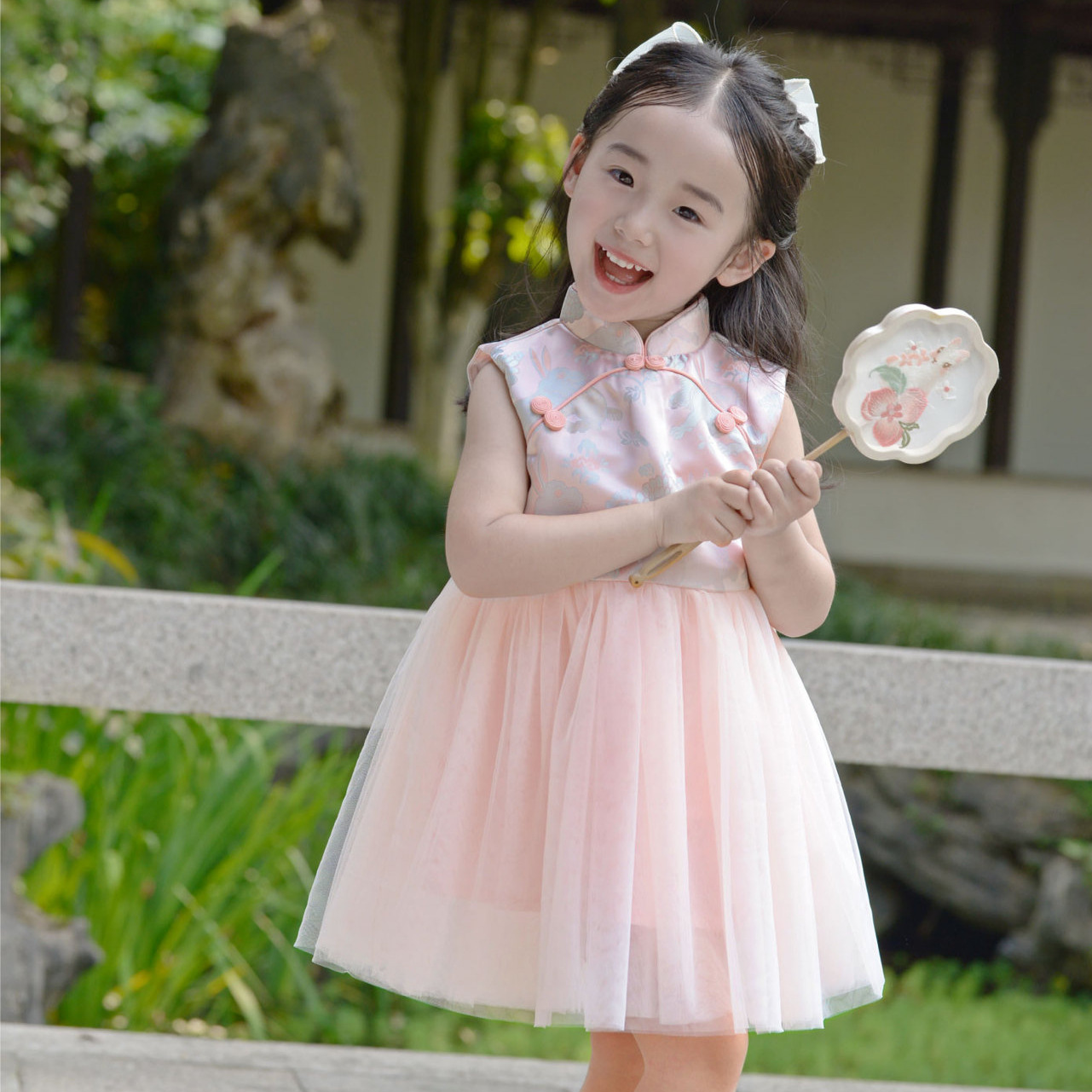 Girls' Cheongsam Dress 2024 Summer Dress Little Girl's Stylish Princess Dress Baby Tang Suit Pure Cotton Vest Dress Formal Dress