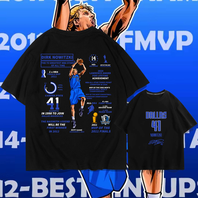 Y Nowitzki Honorary Short-sleeved T-shirt Men's and Women's Fashion Brand Summer Youth Fashion Basketball Printed Loose Cotton Training Clothes