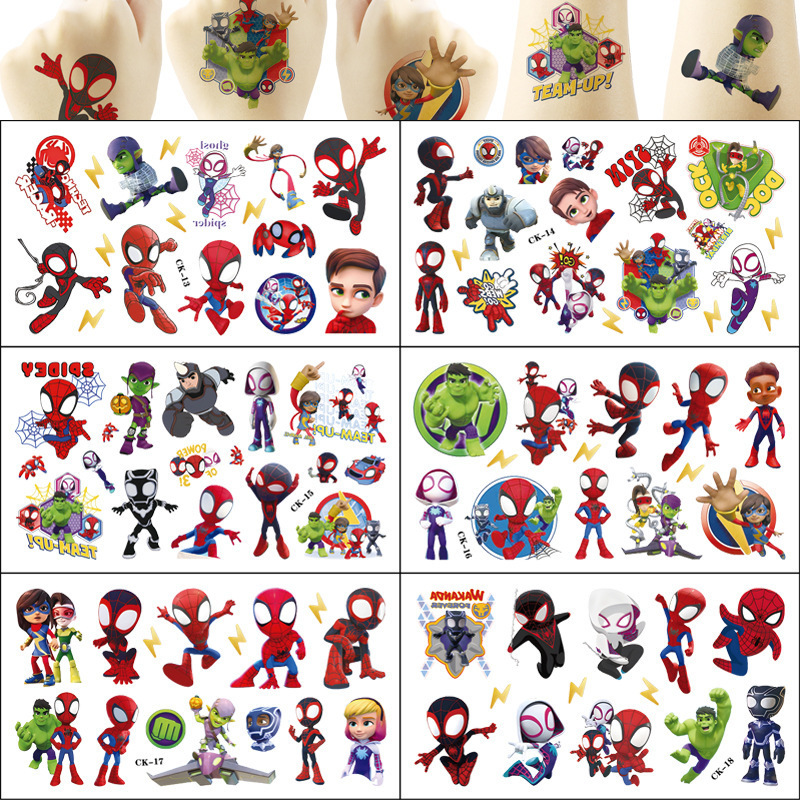 Cross-Border New Children's Cartoon Tattoo Stickers Spider-Man and His Amazing Friends Disposable Water Transfer Stickers