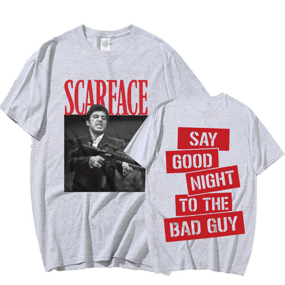 Película de los 90 "Scarface" Camiseta de Tony Montana a los malos, lema de buenas noches, camiseta gráfica