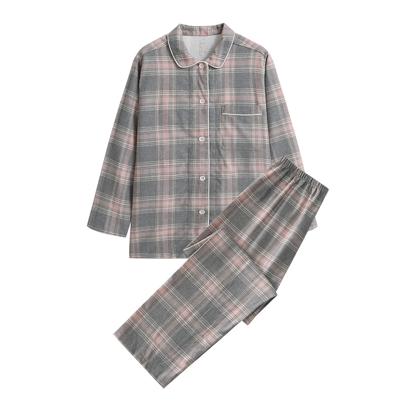 (Women) cotton flannel light powder gray lattice suit