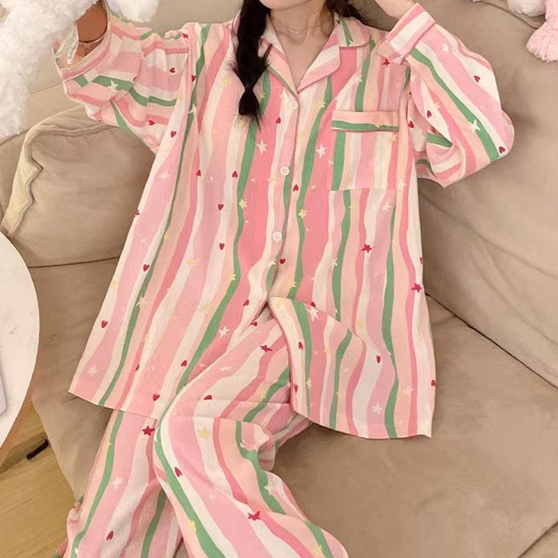 Pijamas de algodón nubes al por mayor transfronterizos primavera y otoño nuevos pantalones de manga larga de dibujos animados cardigan se pueden usar con ropa de casa